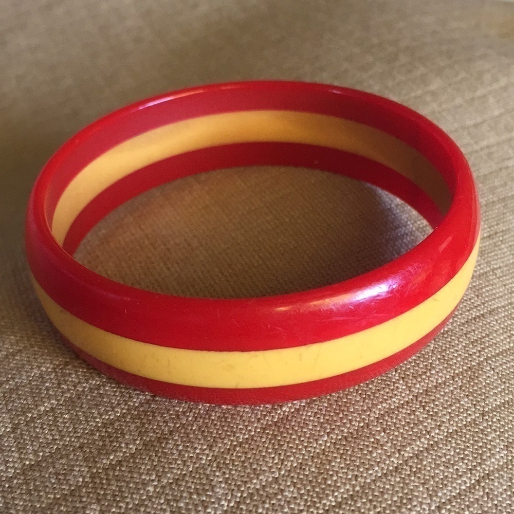 Bakelite Bangle Bracelet Red Yellow Stripes